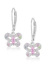 outstanding white tone colorful crystals butterfly huggie baby earrings 